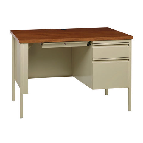 Single Pedestal Steel Desk, 45" X 24" X 29.5", Cherry/putty