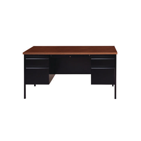 Double Pedestal Steel Desk, 60" X 30" X 29.5", Mocha/black, Black Legs