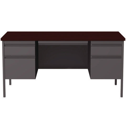 Double Pedestal Steel Desk, 60" X 30" X 29.5", Mahogany/charcoal, Charcoal Legs