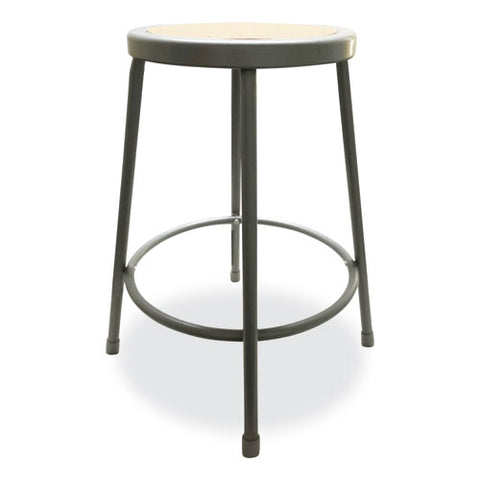 Industrial Metal Shop Stool, Backless, Supports Up To 300 Lb, 24" Seat Height, Brown Seat, Gray Base