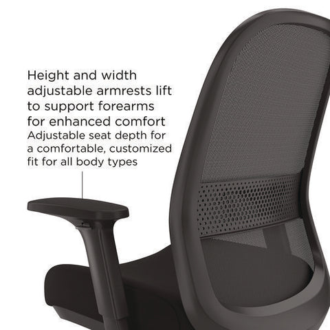 Kempton Ergonomic Fabric Mesh Swivel Task Chair, Supports Up To 275 Lb, 18.31 To 22.17 Seat Height, Black Seat/back/base