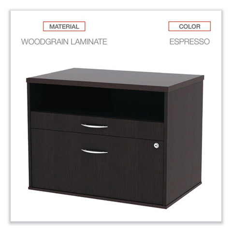 Alera Open Office Desk Series Low File Cabinet Credenza, 2-drawer: Pencil/file,legal/letter,1 Shelf,espresso,29.5x19.13x22.88