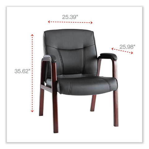 Alera Madaris Series Bonded Leather Guest Chair With Wood Trim Legs, 25.39" X 25.98" X 35.62", Black Seat/back, Mahogany Base