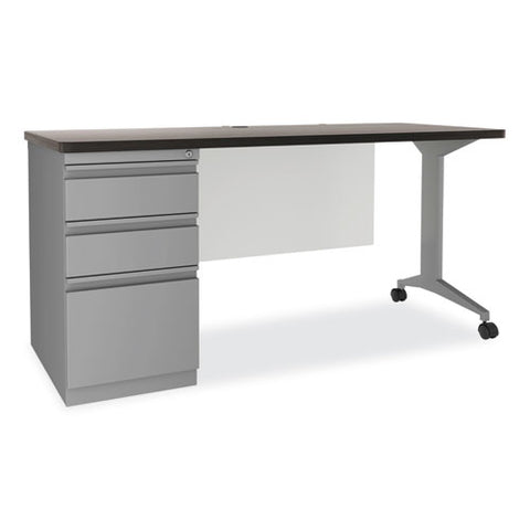 Modern Teacher Series Pedestal Desk, Left-side Pedestal: Box/box/file, 60" X 24" X 28.75", Charcoal Woodgrain/gray