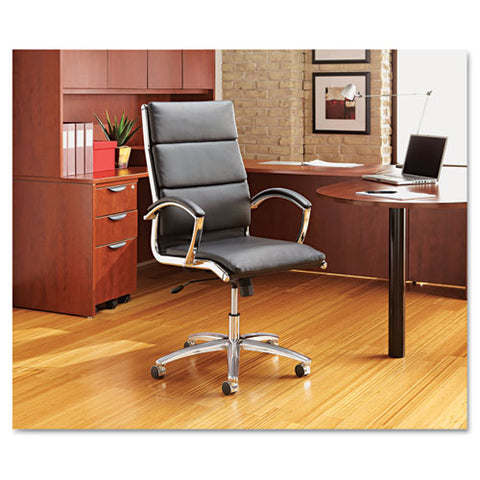 Alera Neratoli High-back Slim Profile Chair, Faux Leather, 275 Lb Cap, 17.32" To 21.25" Seat Height, Black Seat/back, Chrome