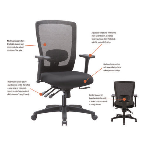 Alera Envy Series Mesh Mid-back Multifunction Chair, Supports Up To 250 Lb, 17" To 21.5" Seat Height, Black