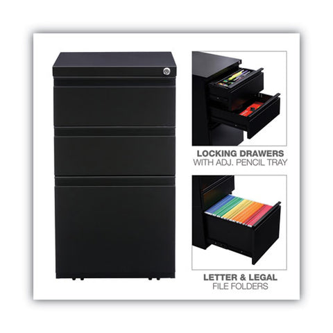 File Pedestal With Full-length Pull, Left Or Right, 3-drawers: Box/box/file, Legal/letter, Black, 14.96" X 19.29" X 27.75"