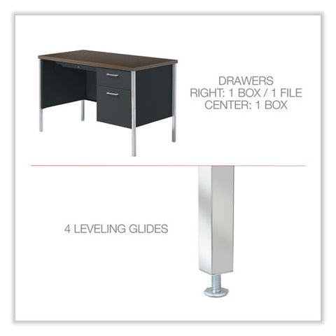 Single Pedestal Steel Desk, 45.25" X 24" X 29.5", Mocha/black, Chrome Legs