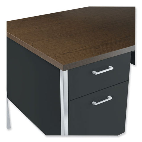 Single Pedestal Steel Desk, 45.25" X 24" X 29.5", Mocha/black, Chrome Legs