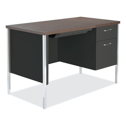 Single Pedestal Steel Desk, 45.25" X 24" X 29.5", Mocha/black, Chrome Legs