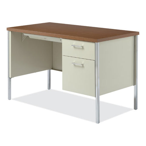 Single Pedestal Steel Desk, 45.25" X 24" X 29.5", Cherry/putty, Chrome-plated Legs