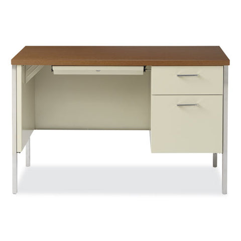 Single Pedestal Steel Desk, 45.25" X 24" X 29.5", Cherry/putty, Chrome-plated Legs