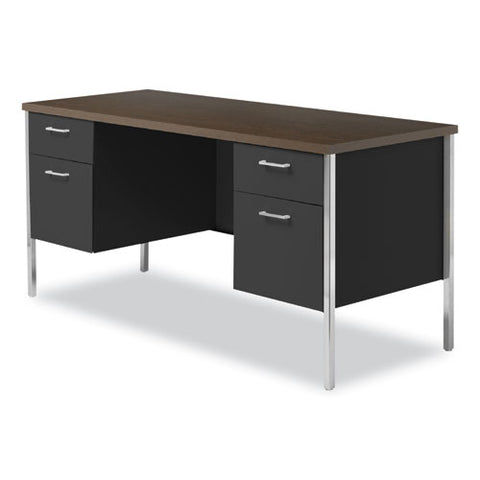 Double Pedestal Steel Credenza, 60w X 24d X 29.5h, Mocha/black