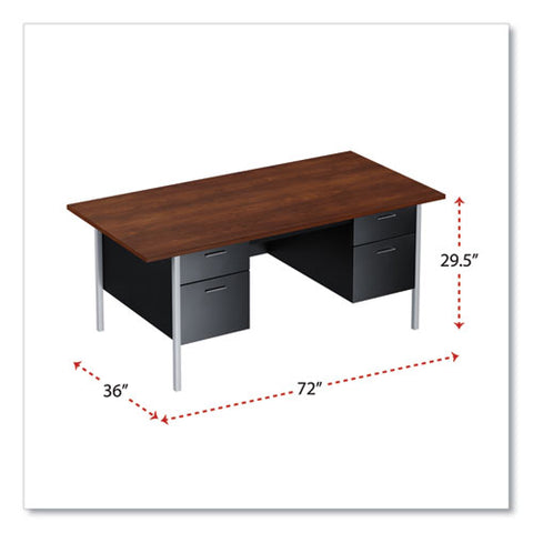 Double Pedestal Steel Desk, 72" X 36" X 29.5", Mocha/black, Chrome-plated Legs