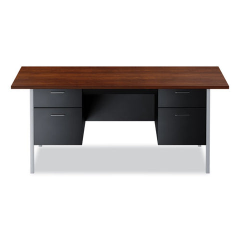 Double Pedestal Steel Desk, 72" X 36" X 29.5", Mocha/black, Chrome-plated Legs