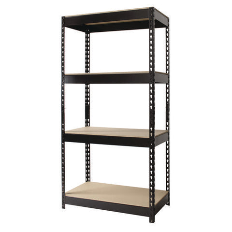 Steel Shelving With Particleboard Shelves, Four-shelf, 30w X 16d X 60h, Steel, Black