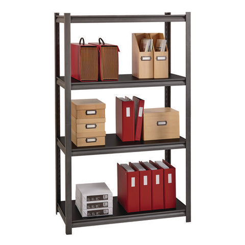 Steel Shelving Unit With Laminate Shelves, Four-shelf, 36w X 18d X 60h, Steel, Black/gun Metal Gray