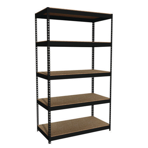 Steel Shelving Unit With Particleboard Shelves, Five-shelf, 48w X 24d X 84h, Steel, Black