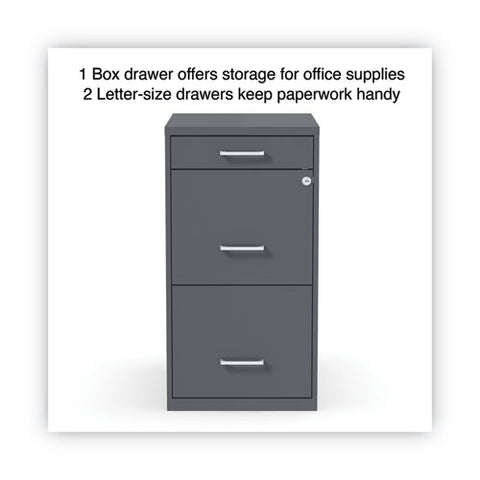 Soho Vertical File Cabinet, 3 Drawers: Pencil/file/file, Letter, Charcoal, 14" X 18" X 26.9"