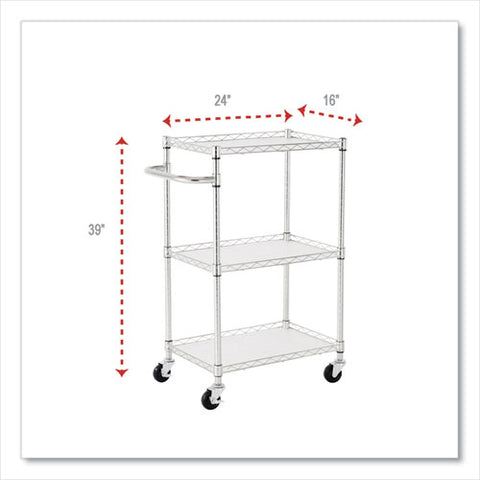 Three-shelf Wire Cart With Liners, Metal, 3 Shelves, 450 Lb Capacity, 24" X 16" X 39", Silver