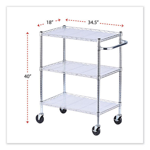 Three-shelf Wire Cart With Liners, Metal, 3 Shelves, 600 Lb Capacity, 34.21" X 18" X 40", Silver