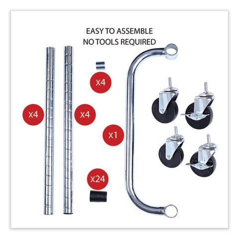 Three-shelf Wire Cart With Liners, Metal, 3 Shelves, 600 Lb Capacity, 34.21" X 18" X 40", Silver