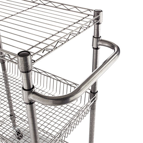 Three-tier Wire Cart With Basket, Metal, 2 Shelves, 1 Bin, 500 Lb Capacity, 28" X 16" X 39", Black Anthracite