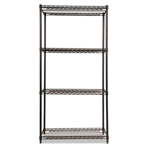 Nsf Certified Industrial Four-shelf Wire Shelving Kit, 36w X 18d X 72h, Black