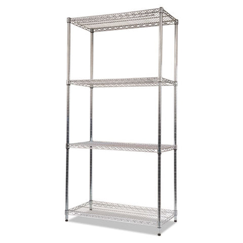 Nsf Certified Industrial Four-shelf Wire Shelving Kit, 36w X 18d X 72h, Silver