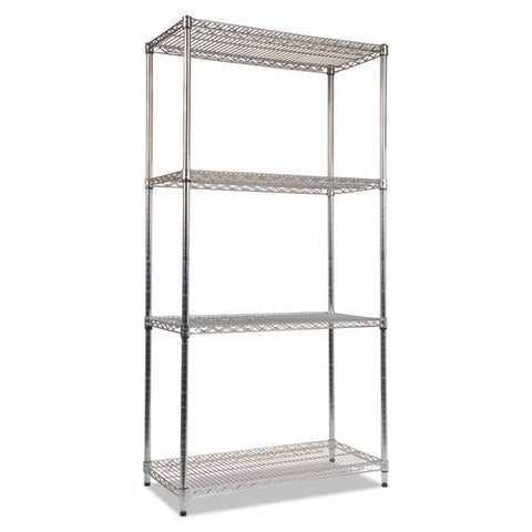 Nsf Certified Industrial Four-shelf Wire Shelving Kit, 36w X 18d X 72h, Silver