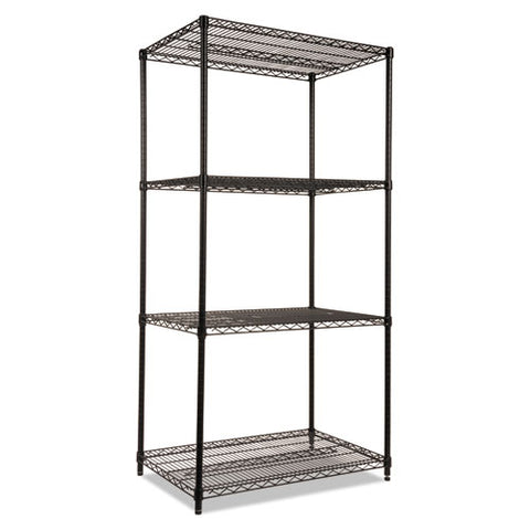 Nsf Certified Industrial Four-shelf Wire Shelving Kit, 36w X 24d X 72h, Black