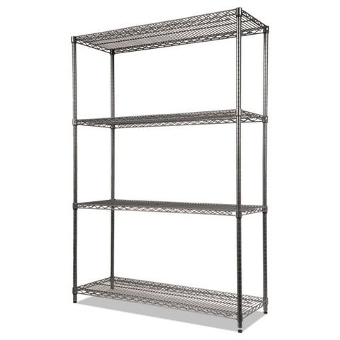 Wire Shelving Starter Kit, Four-shelf, 48w X 18d X 72h, Black Anthracite