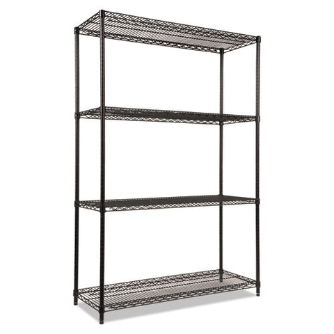 Nsf Certified Industrial Four-shelf Wire Shelving Kit, 48w X 18d X 72h, Black