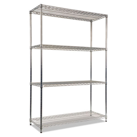 Nsf Certified Industrial Four-shelf Wire Shelving Kit, 48w X 18d X 72h, Silver