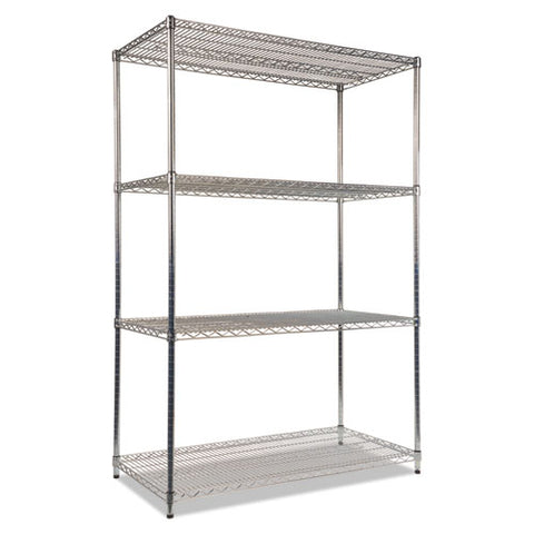 Nsf Certified Industrial Four-shelf Wire Shelving Kit, 48w X 24d X 72h, Silver