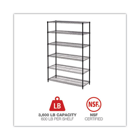 Nsf Certified 6-shelf Wire Shelving Kit, 48w X 18d X 72h, Black