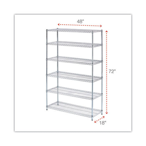 Nsf Certified 6-shelf Wire Shelving Kit, 48w X 18d X 72h, Silver