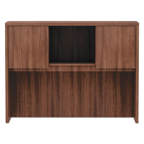 Alera Valencia Series Hutch With Doors, 3 Compartments, 47.13w X 15d X 35.38h, Modern Walnut