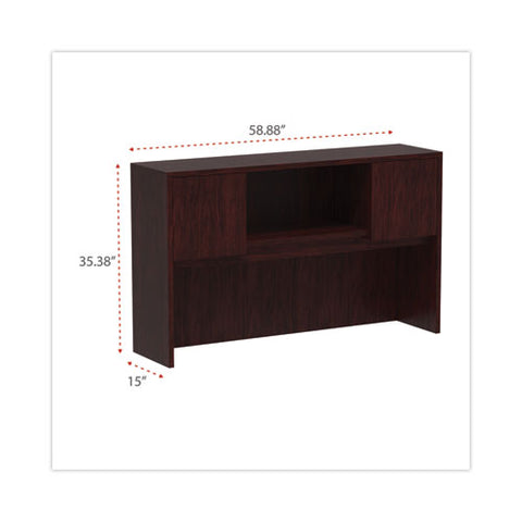 Alera Valencia Series Hutch With Doors, 4 Compartments, 58.88w X 15d X 35.38h, Mahogany