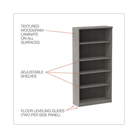 Alera Valencia Series Bookcase, Five-shelf, 31.75w X 14d X 64.75h, Gray