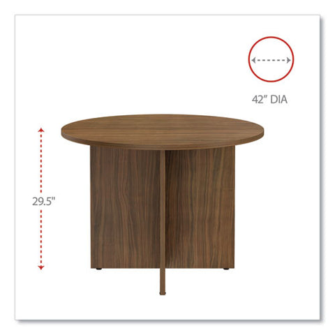 Alera Valencia Round Conference Table With Legs, 42" Diameter X 29.5h, Modern Walnut