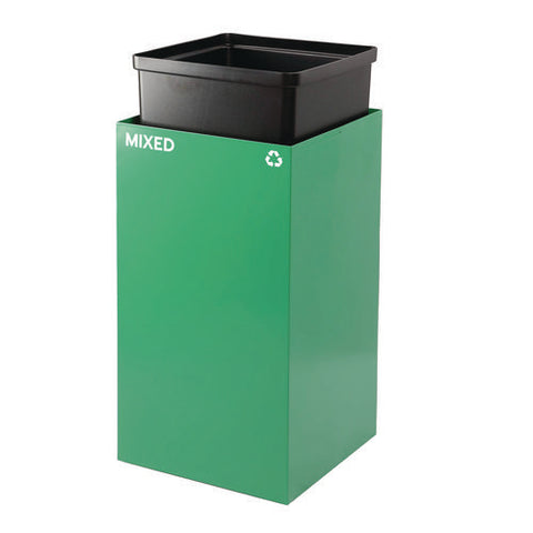 29 Gallon Trash/recycling Cans, Steel, Green Mixed Recycling Can With Mixed Lid, Black Trash Can With Square Lid