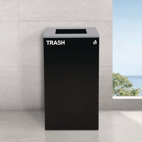 29 Gallon Trash/recycling Cans, Steel, Blue Recycling Can W/circle Lid, Green Recycling W/mixed Lid, Black Trash W/square Lid