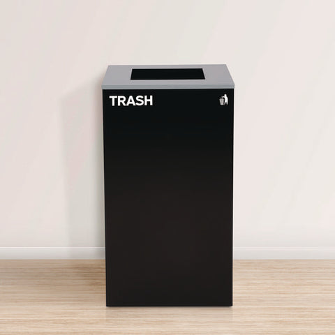 29 Gallon Trash/recycling Cans, Steel, Blue Recycling Can W/circle Lid, Green Recycling W/mixed Lid, Black Trash W/square Lid