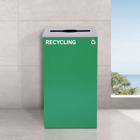 29 Gallon Trash/recycling Cans, Steel, Blue Mixed Recycling W/circle Lid, Green Recycling W/mixed Lid, Black Trash W/sq Lid