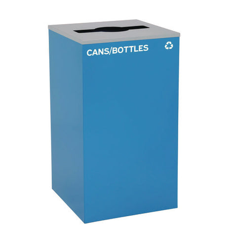 29 Gallon Trash/recycling Cans, Steel, Blue Cans/bottles Recycling With Mixed Lid, Black Trash Can With Square Lid