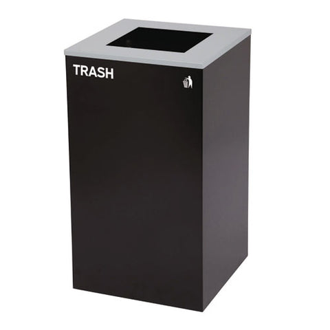 29 Gallon Trash/recycling Cans, Steel, Blue Recycling With Circle Lid, Black Trash Can With Square Lid