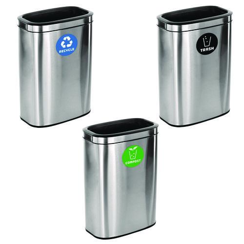 10.5 Gallon Recycle, Trash And Compost Combo Station, Brushed Stainless Steel