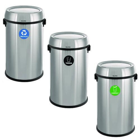 17 Gallon Stainless Steel Indoor Recycling, Trash And Compost Bins With Swivel Lid