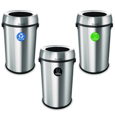 17 Gallon Stainless Steel Open Top Recycling, Trash And Compost Station